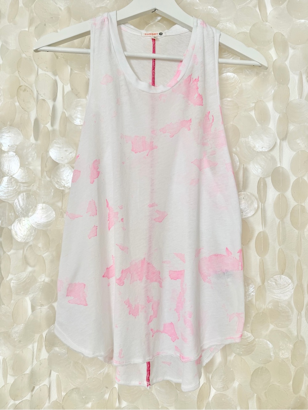 SUNDRY White & Pink Marble Tie-Dye lightweight Muscle Tank women’s size 0 EUC!